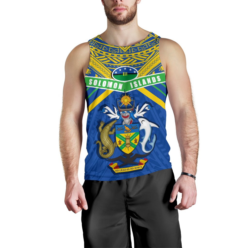 Solomon Islands Men Tank Top Simple Coat Of Arms Rugby Blue - Polynesian Pride