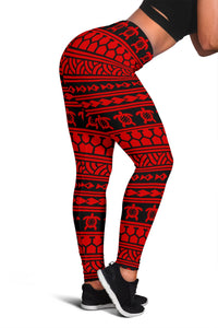 Polynesian Tattoo Tribal Red Hawaii Women's Leggings AH Red - Polynesian Pride