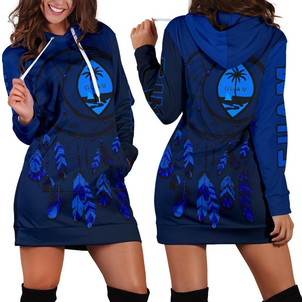 Guam Hoodie Dress - Guam Coat Of Arms Dreamcatcher Blue Version Blue - Polynesian Pride