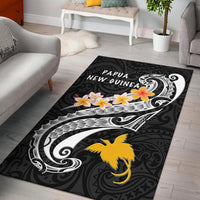 Papua New Guinea Area Rug - PNG Seal Polynesian Patterns Plumeria (Black) - Polynesian Pride