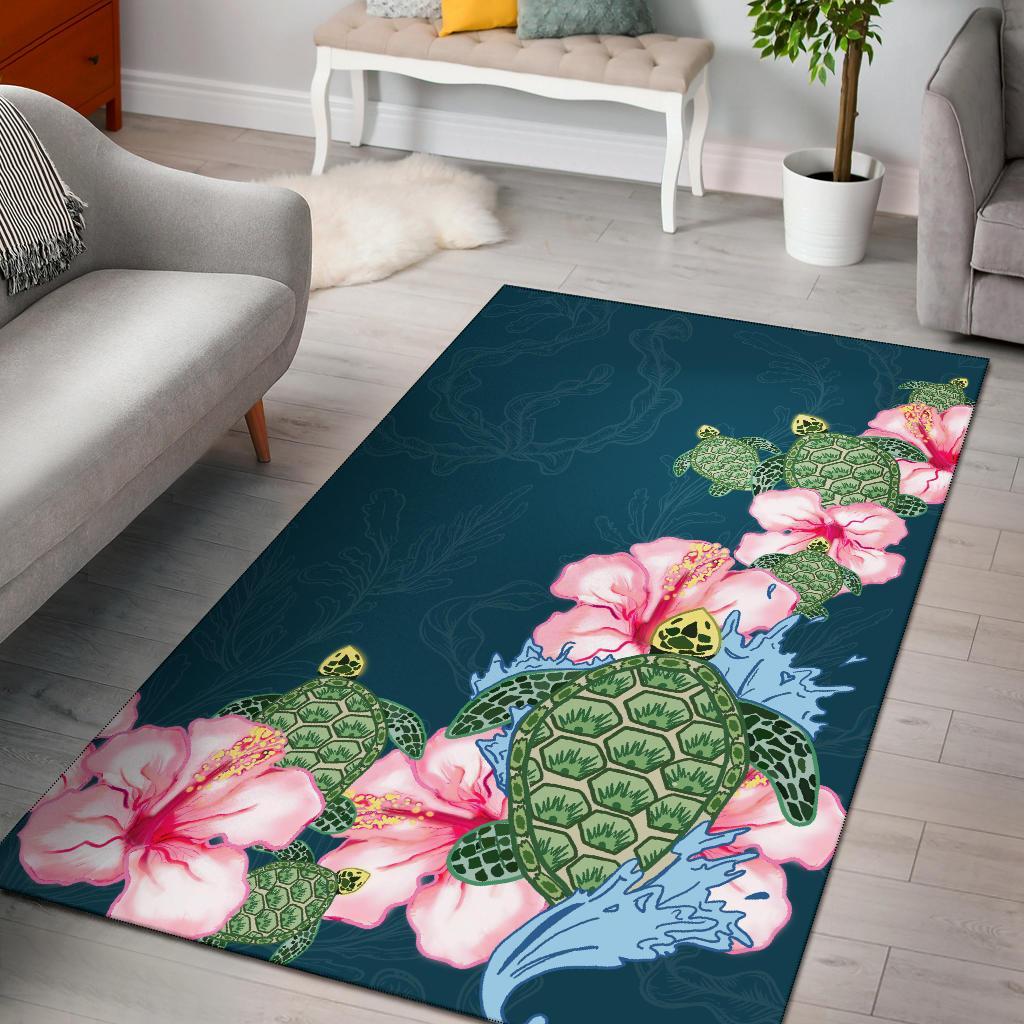 Hibiscus Turtle Dance Area Rug AH Black - Polynesian Pride