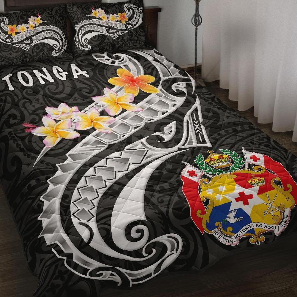 Tonga Quilt Bed Set - Tonga Seal Polynesian Patterns Plumeria (Black) Black - Polynesian Pride