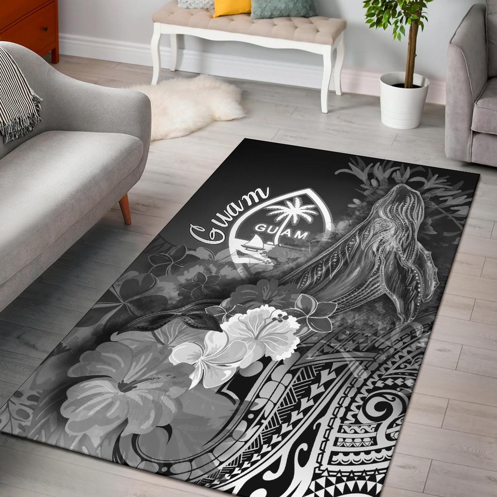 Guam Area Rug - Humpback Whale with Tropical Flowers (White) White - Polynesian Pride