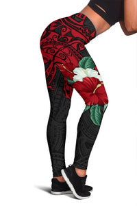 Tahiti Polynesian Leggings - Hibiscus and Sea Turtle (Red) - Polynesian Pride