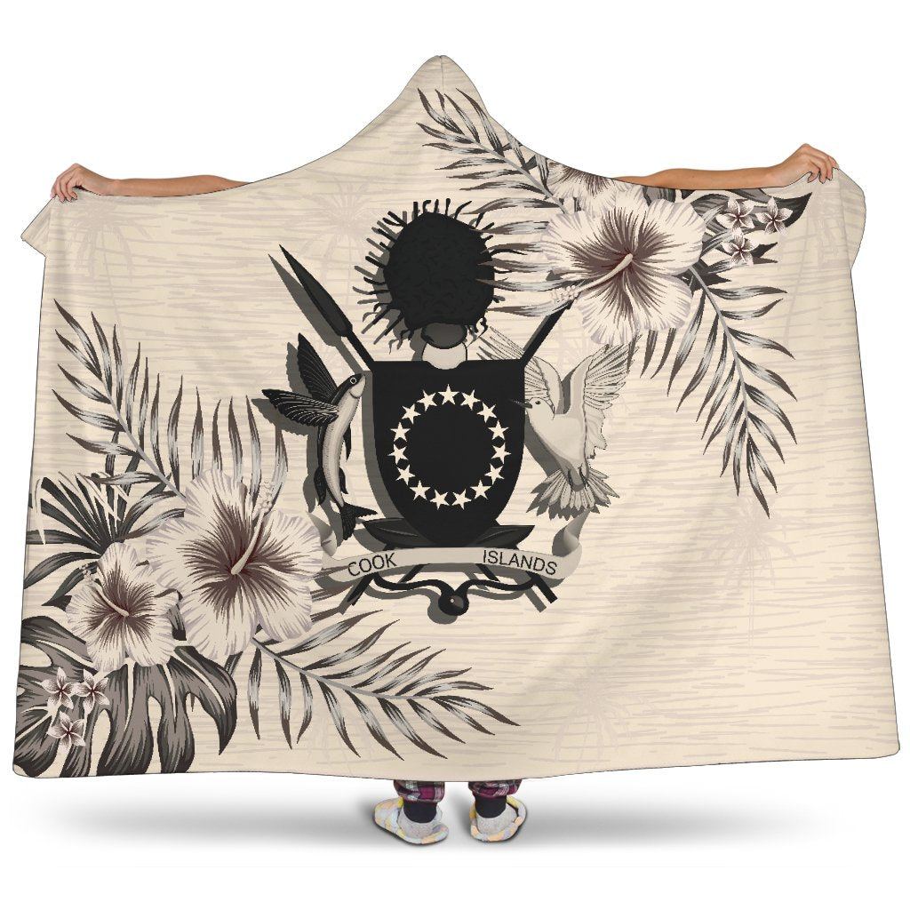 Cook Islands Hooded Blanket - The Beige Hibiscus Hooded Blanket White - Polynesian Pride