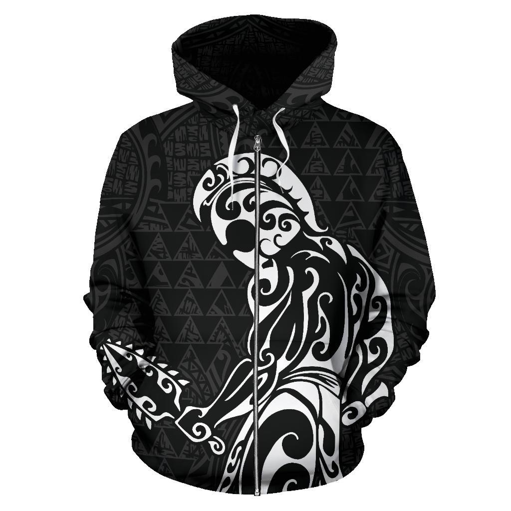 Polynesian Kakau Helmet Weapon White Kanaka Warrior Hoodie (Zip) - Polynesian Pride