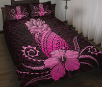 Hawaii Polynesian Pineapple Hibiscus Quilt Bed Set - Zela Style Pink - Polynesian Pride