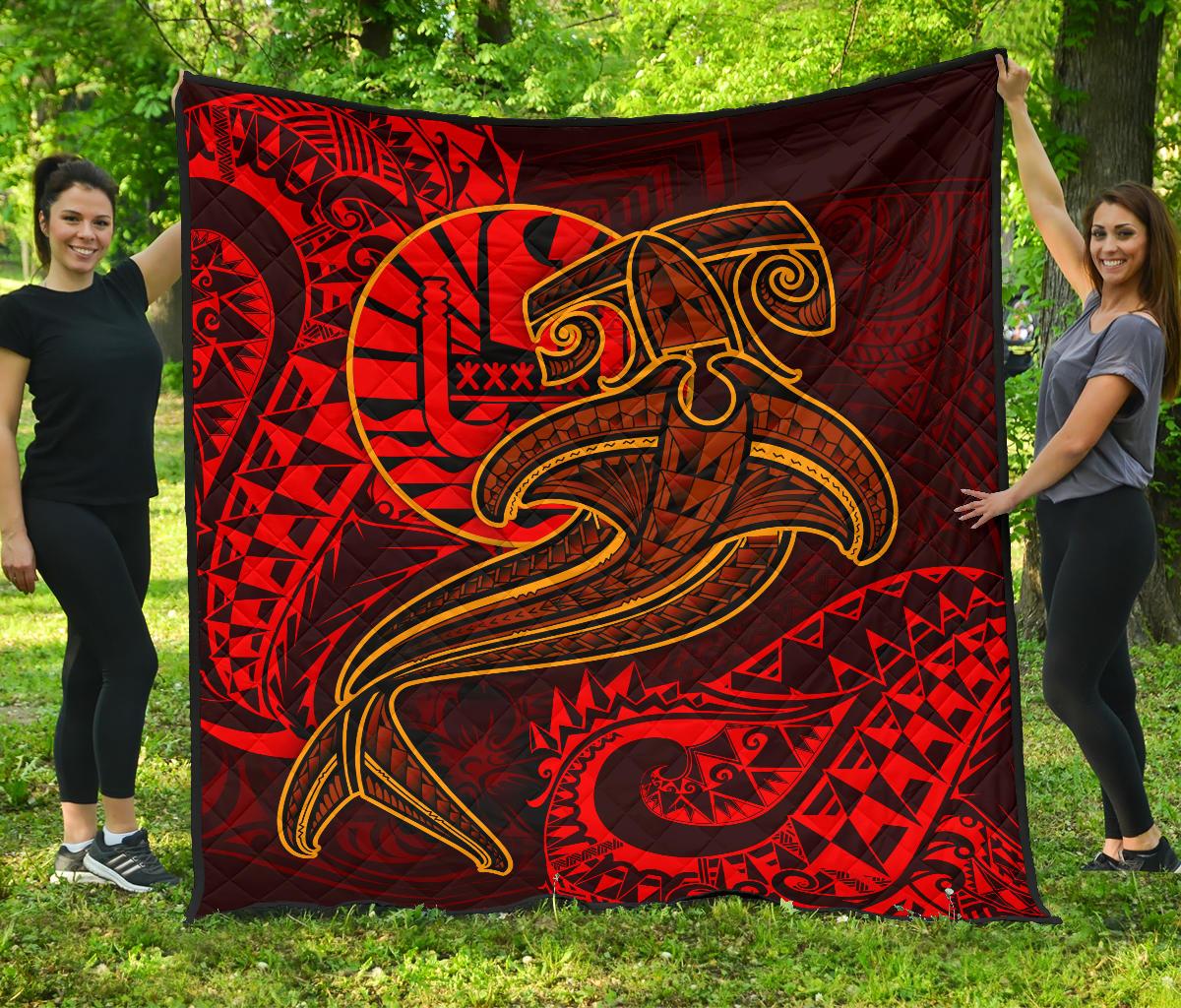 Tahiti Premium Quilt - Red Shark Polynesian Tattoo Red - Polynesian Pride
