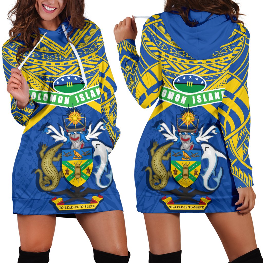 Solomon Islands Women Hoodie Dress Simple Coat Of Arms Rugby Blue - Polynesian Pride