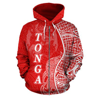 Tonga Polynesian Zip up Hoodie Coconut Tree Red and White - Polynesian Pride