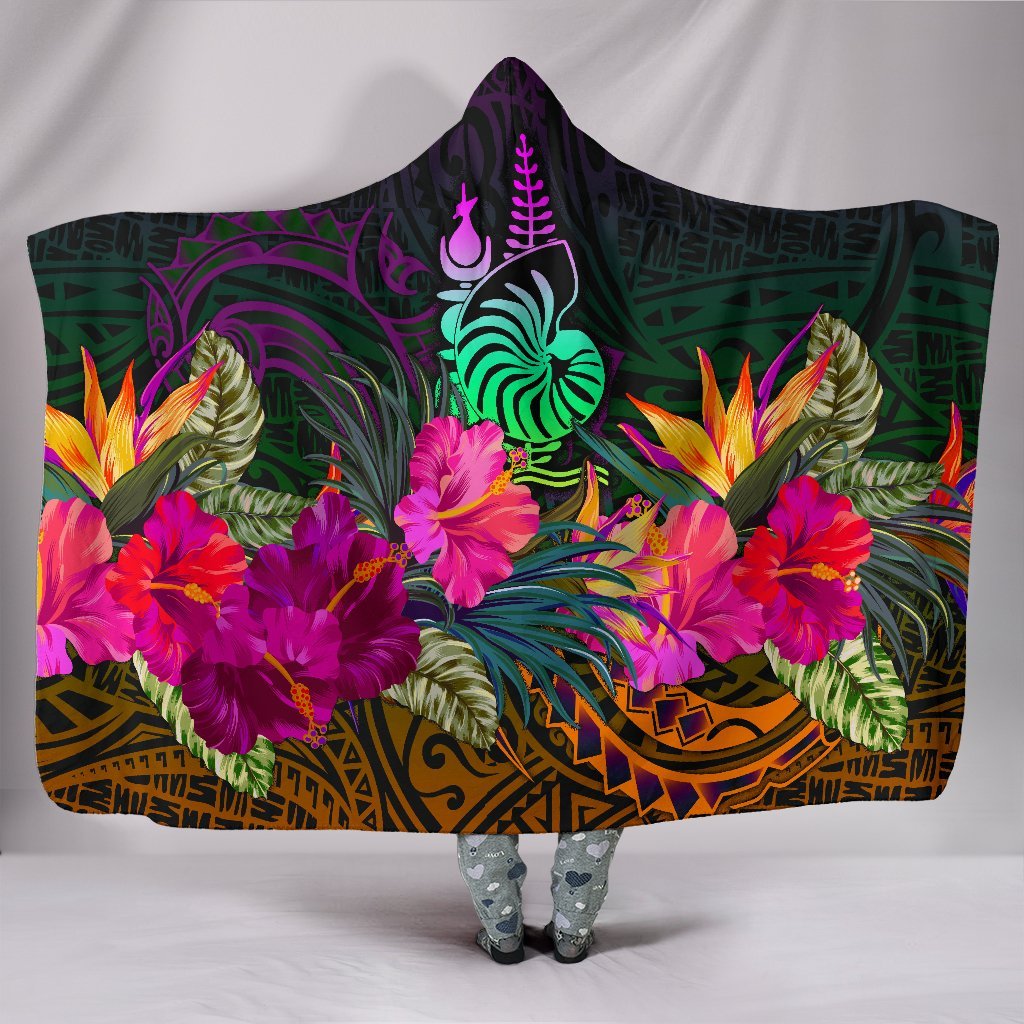 New Caledonia Polynesian Hooded Blanket - Summer Hibiscus Hooded Blanket Reggae - Polynesian Pride