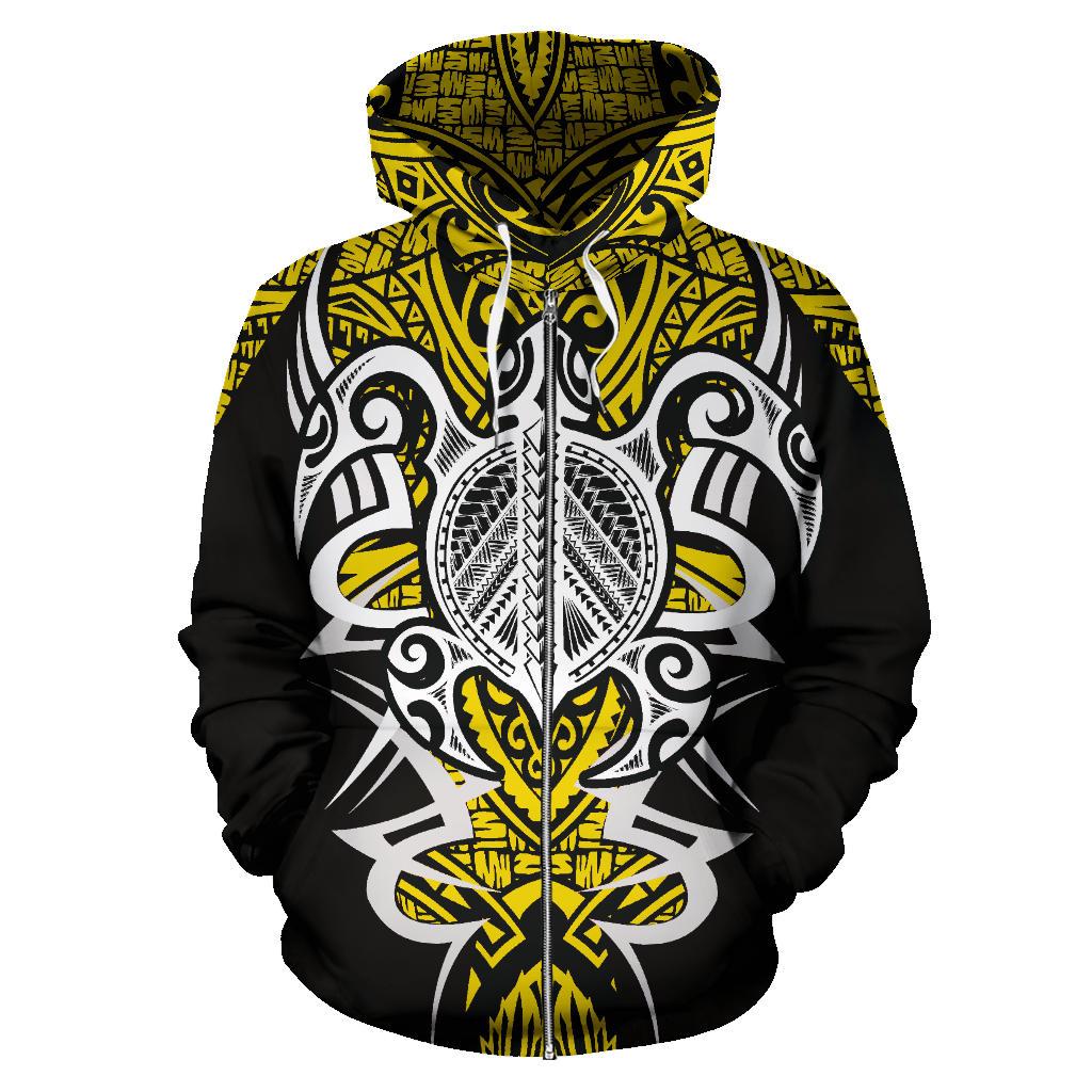 Hawaii Turtle Tribal Yellow Zip up Hoodie Armor Style - Polynesian Pride