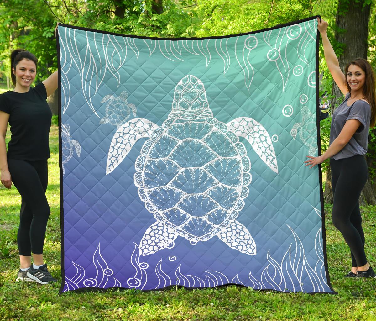 Turtle Blur Background Premium Quilt Blue - Polynesian Pride