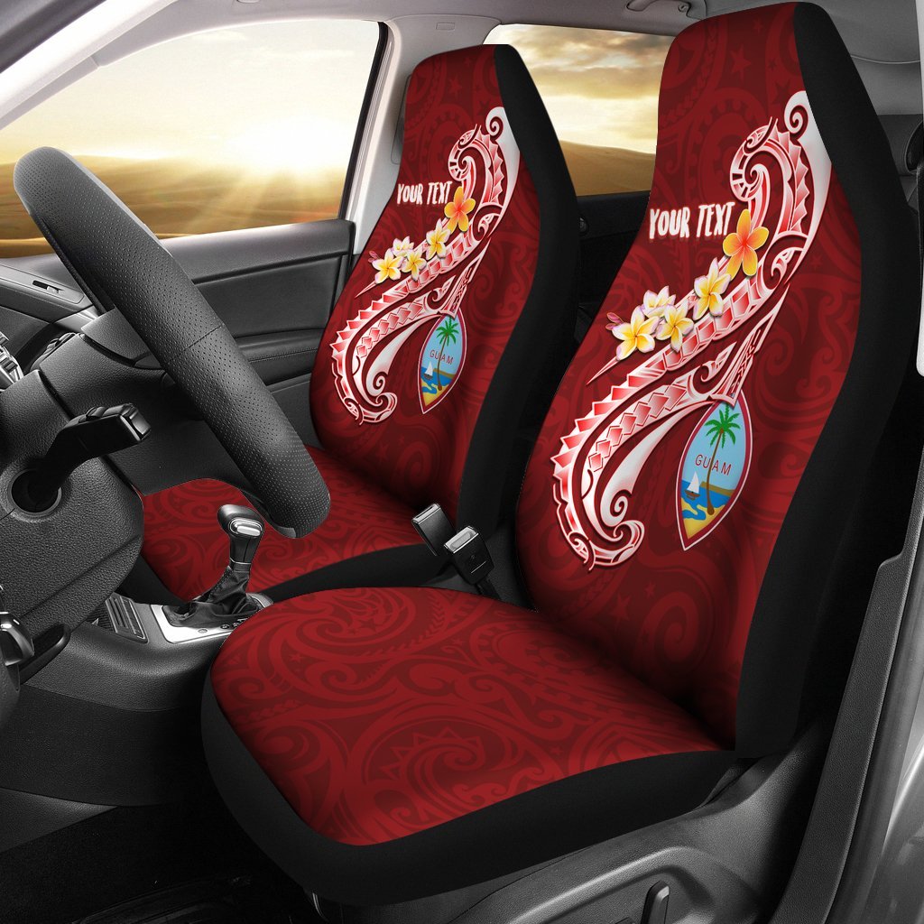 Guam Personalised Car Seat Covers - Guam Seal Polynesian Patterns Plumeria (Red) Universal Fit Red - Polynesian Pride