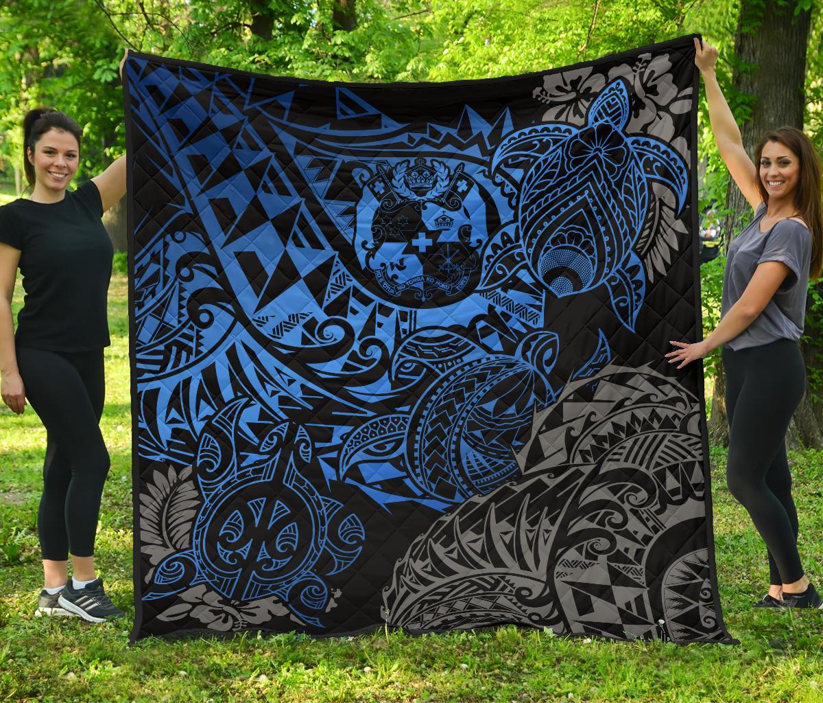 Tonga Polynesian Premium Quilt - Blue Turtle Flowing - Polynesian Pride