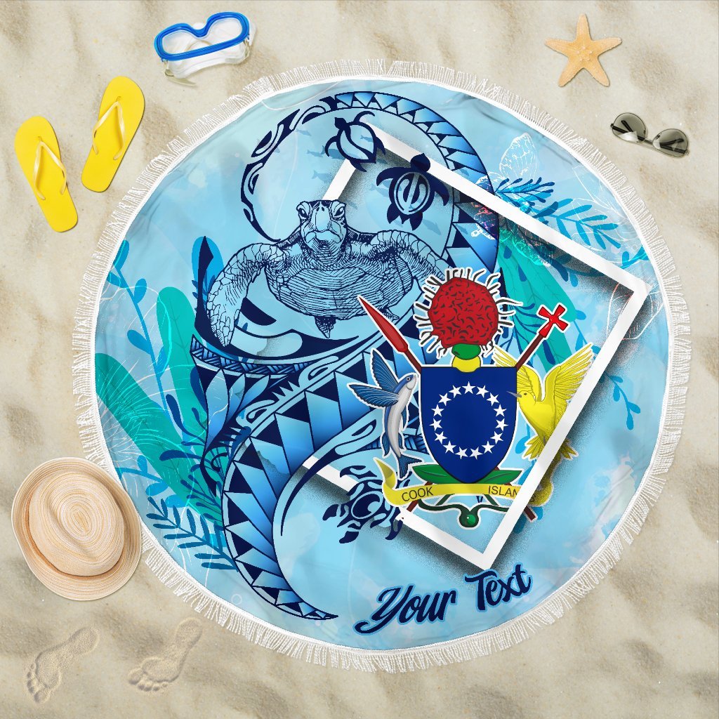 Cook Islands Beach Blanket - Custom Personalised Turtle Under The Sea Style Beach Blanket - Cook Islands One Size Blue - Polynesian Pride
