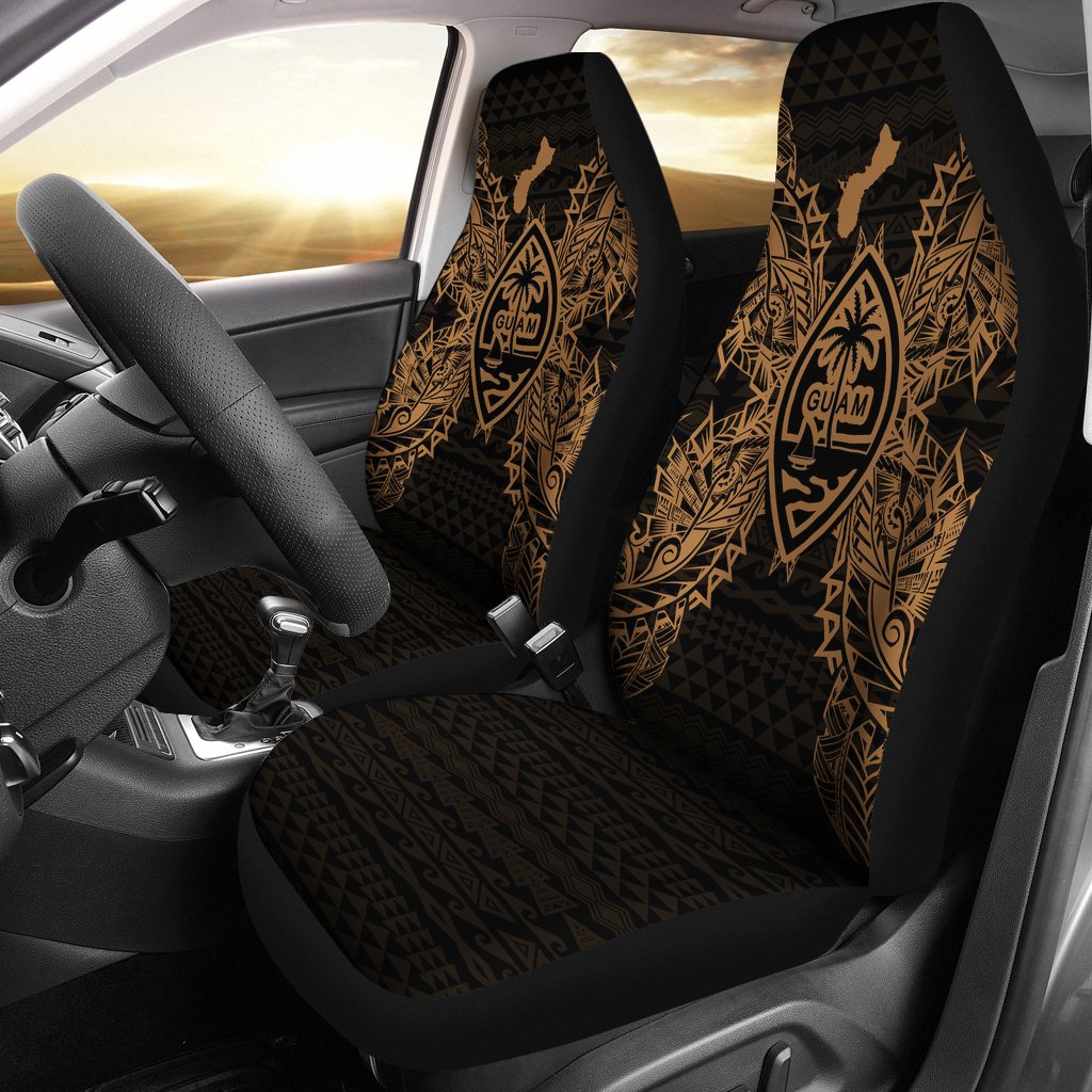 Guam Car Seat Cover - Guam Coat Of Arms Map Gold Universal Fit Gold - Polynesian Pride