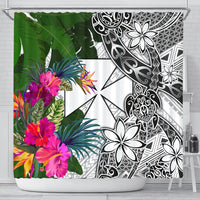 Wallis And Futuna Shower Curtain White - Turtle Plumeria Banana Leaf 177 x 172 (cm) White - Polynesian Pride