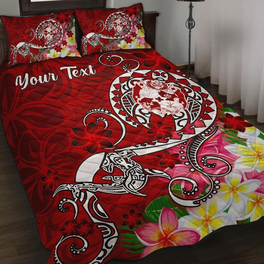 Tonga Custom Personalised Quilt Bed Set - Turtle Plumeria (Red) Red - Polynesian Pride