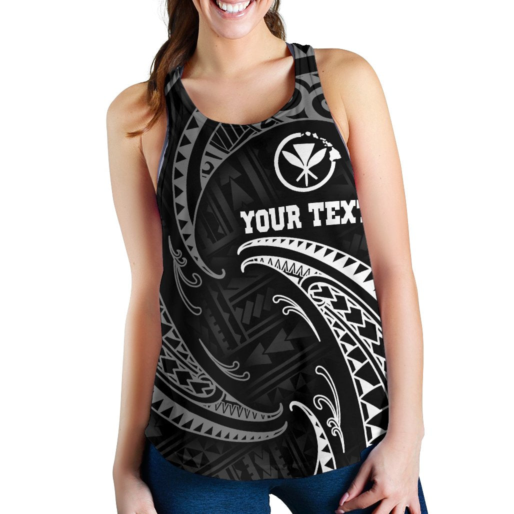 Polynesian Hawaii Custom Personalised Women's Racerback Tank - White Tribal Wave - Polynesian Pride