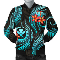Polynesian Hawaii Men Bomber Jacket - Turquoise Plumeria - Polynesian Pride