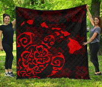 Turtle Hibiscus Map Red Premium Quilt Red - Polynesian Pride