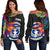 Northern Mariana Islands Shoulder Sweater - Saipan Hibiscus Polynesian Pattern Black - Polynesian Pride