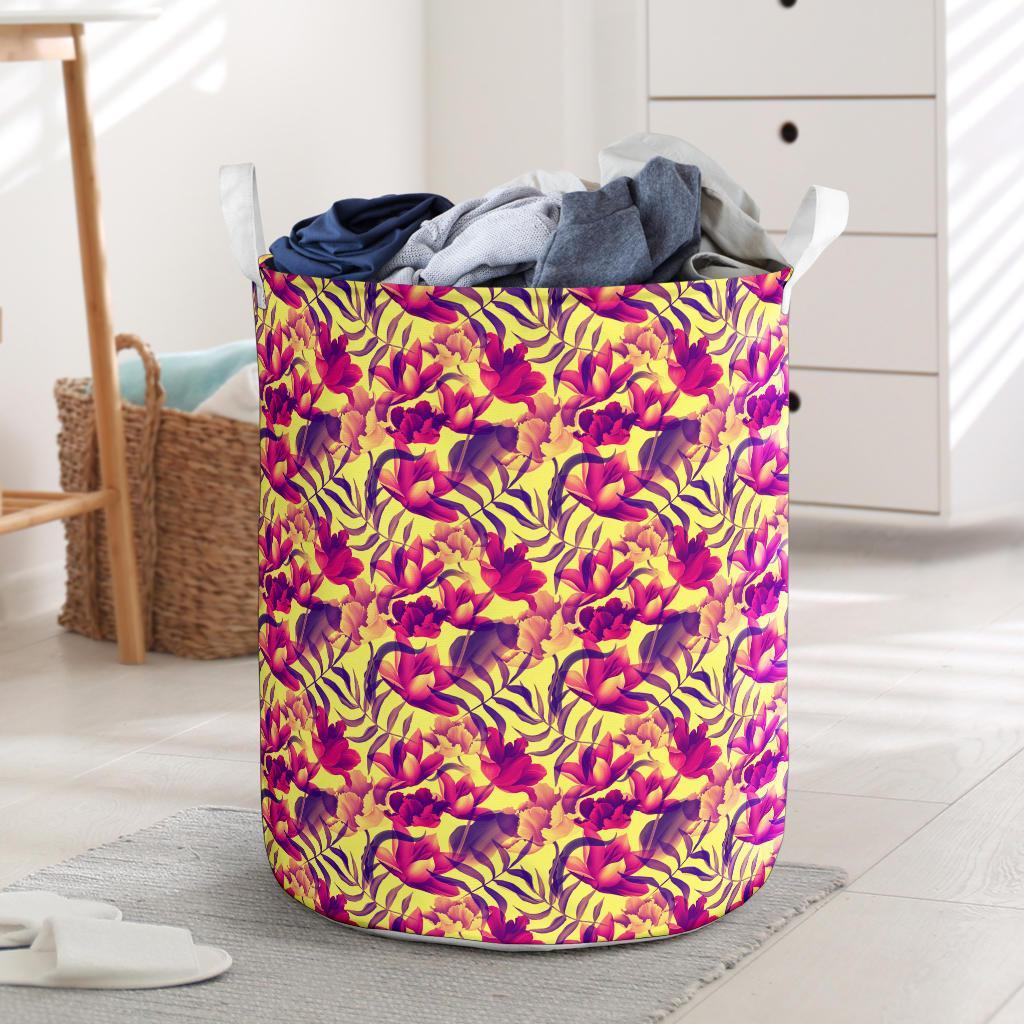 Hawaii Seamless Tropical Flower Plant Pattern Background Hawaii Laundry Basket Laundry Basket One Size Black - Polynesian Pride