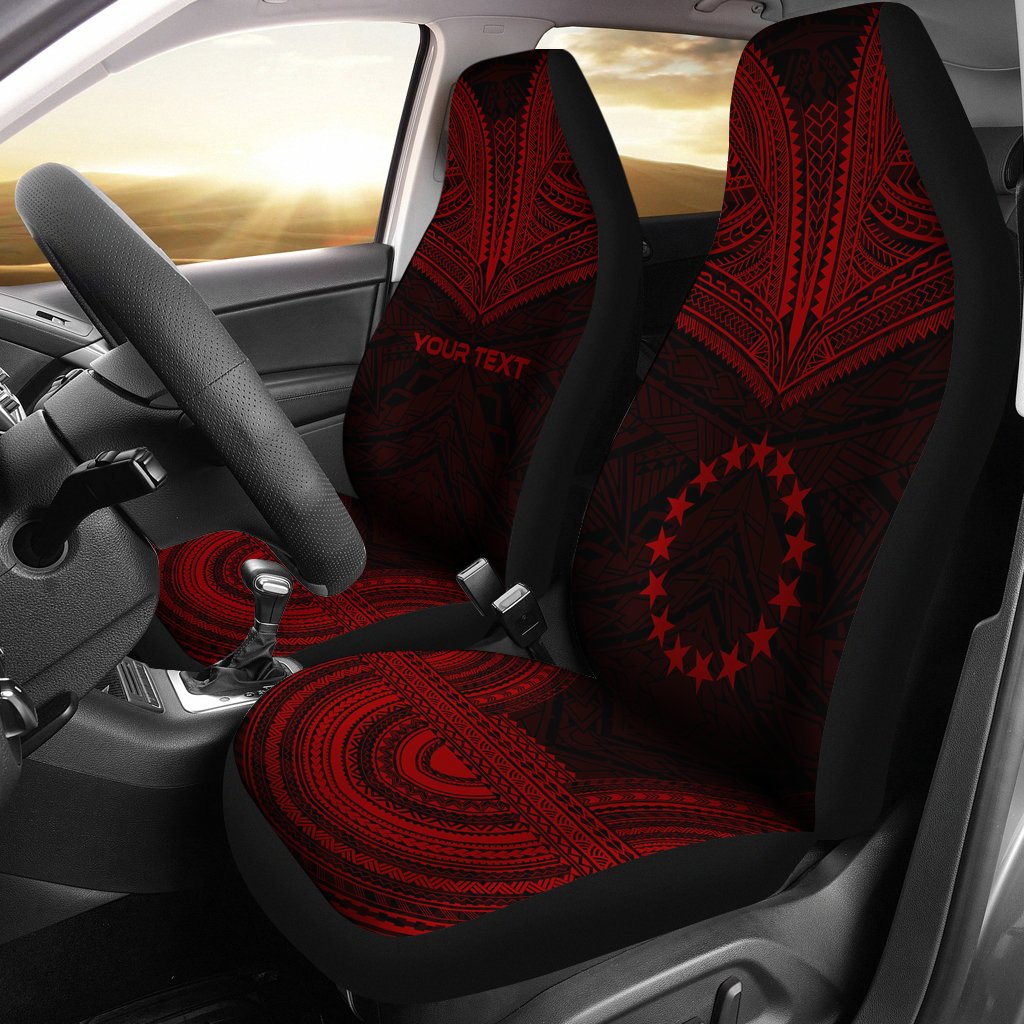 Cook Islands Custom Personalised Car Seat Cover - Cook Islands FLag Polynesian Chief Tattoo Red Version Universal Fit Red - Polynesian Pride