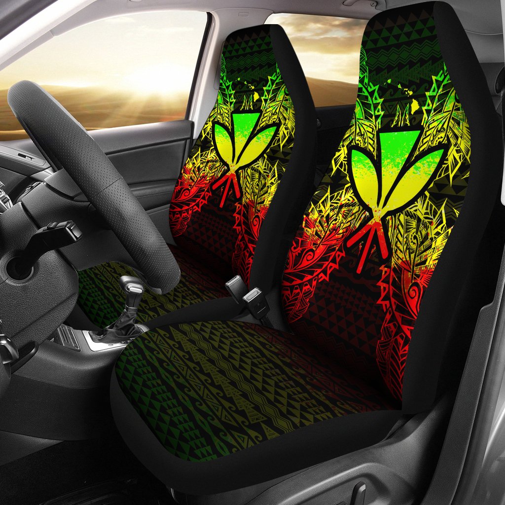 Hawaii Car Seat Cover - Kanaka Maoli Map Reggae Universal Fit Reggae - Polynesian Pride