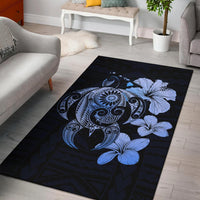Hibiscus Plumeria Mix Polynesian Turtle Area Rug AH Rug Blue - Polynesian Pride