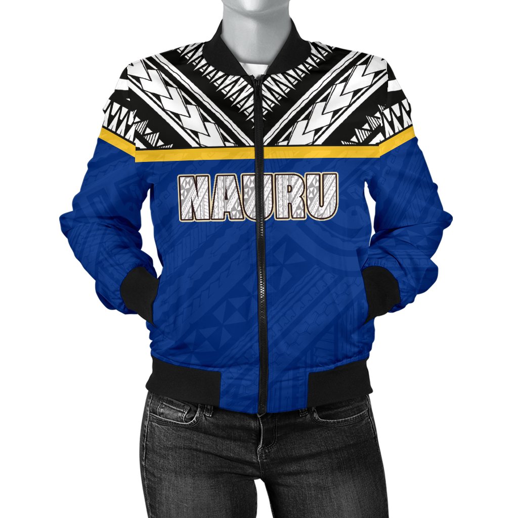Nauru Women's Bomber Jacket - Polynesian Design Black - Polynesian Pride