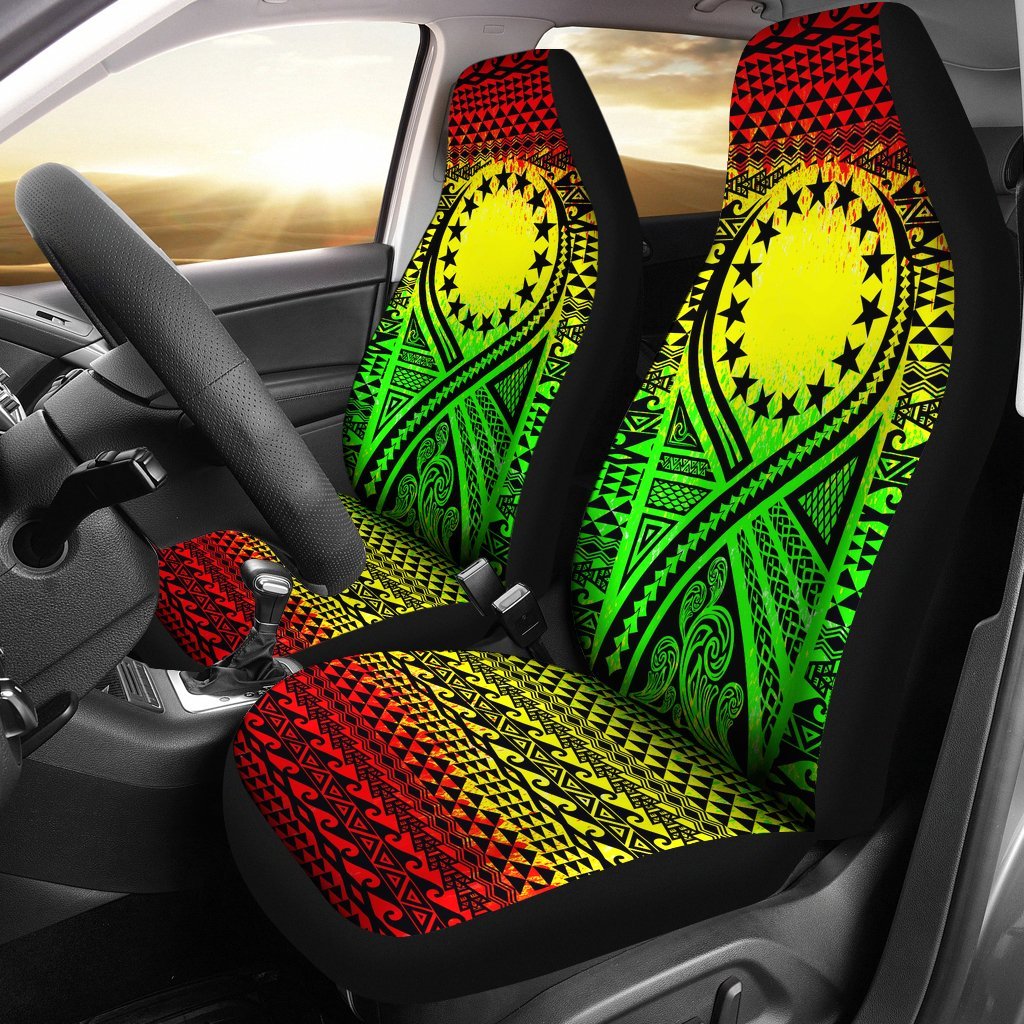 Cook Islands Car Seat Cover - Cook Islands Flag Polynesian Tattoo Reggae Universal Fit Reggae - Polynesian Pride