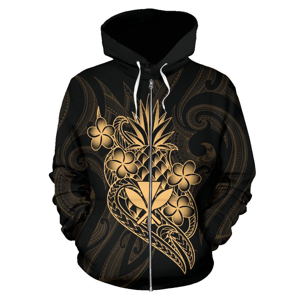 Polynesian Hawaii All Over Zip Hoodie Kanaka Maoli Gold Pineapple - Polynesian Pride