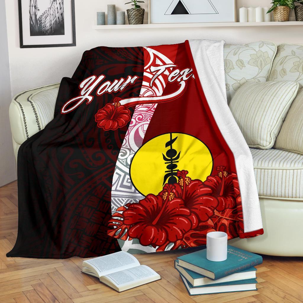 New Caledonia Polynesian Custom Personalised Premium Blanket - Coat Of Arm With Hibiscus White - Polynesian Pride