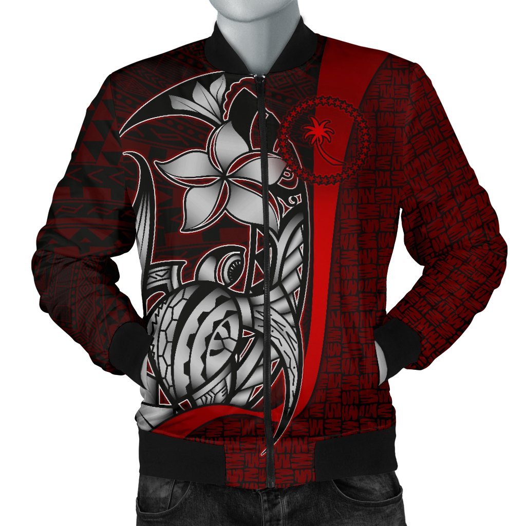 Chuuk Micronesian Men's Bomber Jackets Red - Turtle With Hook Red - Polynesian Pride