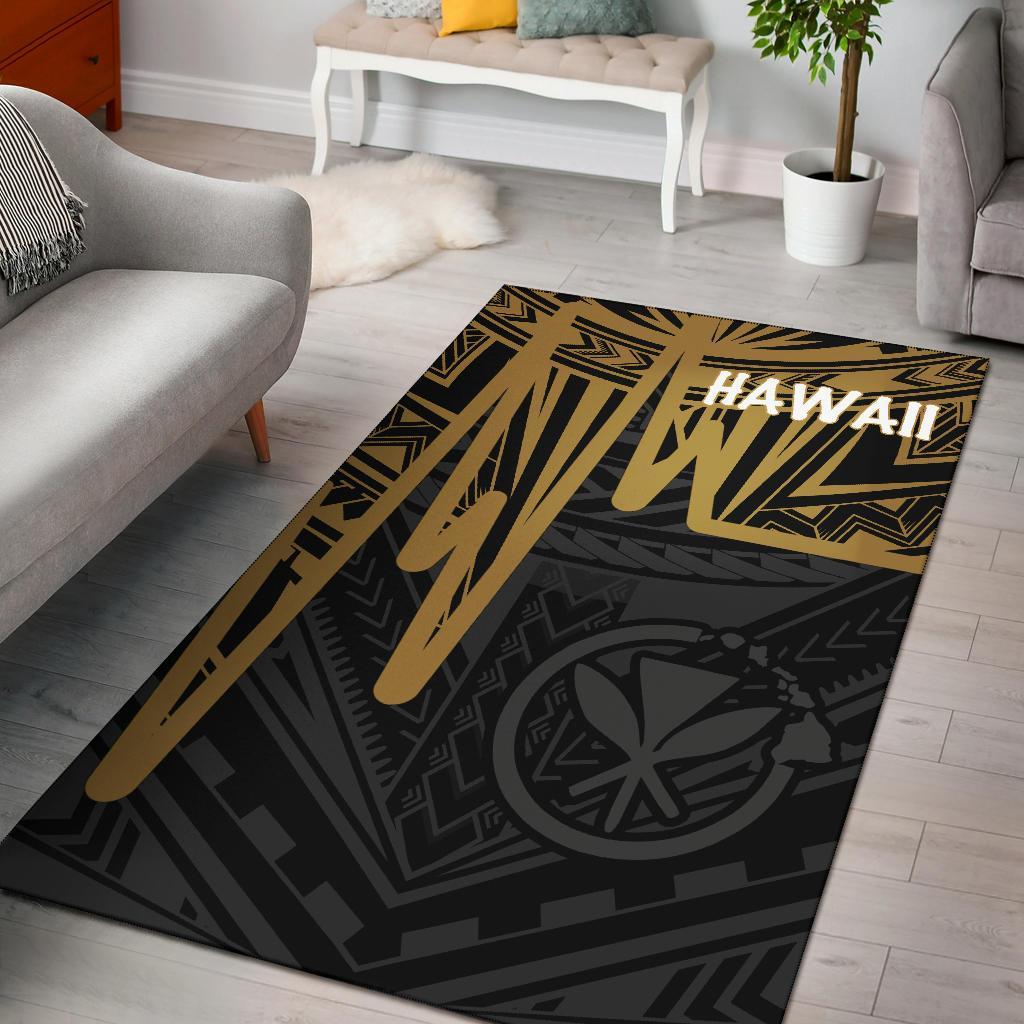 Hawaii Area Rug - Kanaka Maoli With Polynesian Pattern In Heartbeat Style (Gold) Gold - Polynesian Pride
