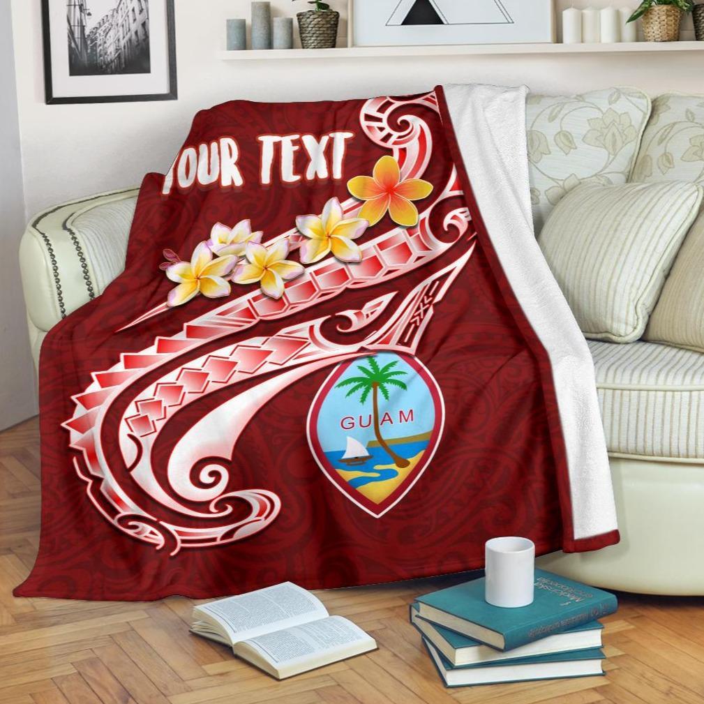 Guam Personalised Premium Blanket - Guam Seal Polynesian Patterns Plumeria (Red) White - Polynesian Pride