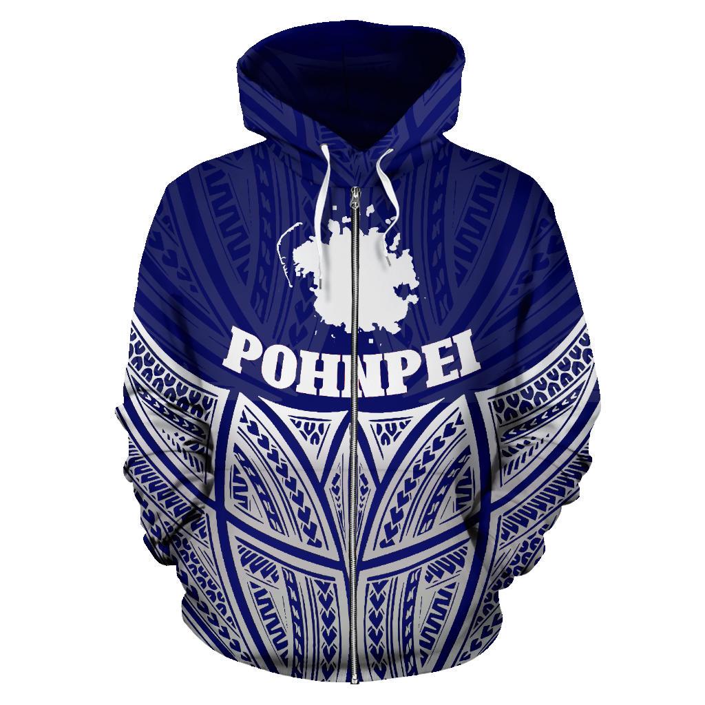 Pohnpei Polynesian Zip up Hoodie Blue Pride Map and Seal - Polynesian Pride