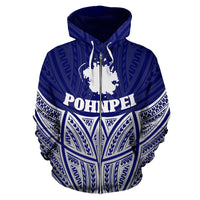 Pohnpei Polynesian Zip up Hoodie Blue Pride Map and Seal - Polynesian Pride