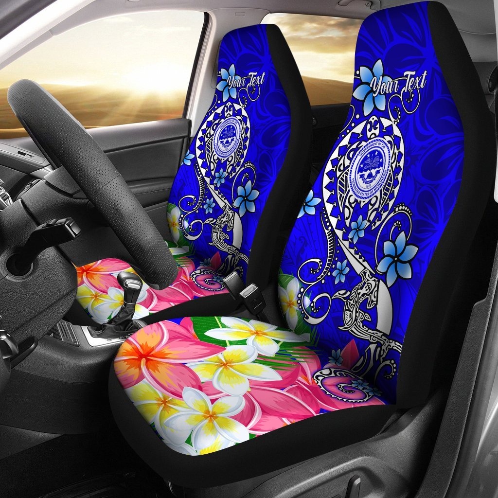 FSM Custom Personalised Car Seat Covers - Turtle Plumeria (Blue) Universal Fit Blue - Polynesian Pride