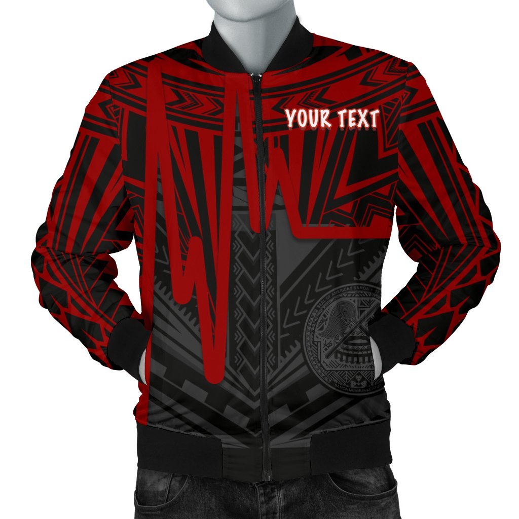 American Samoa Personalised Men's Bomber Jacket - Seal With Polynesian Pattern Heartbeat Style (Red) Red - Polynesian Pride