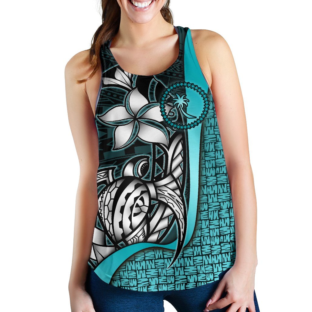 Chuuk Micronesia Women's Racerback Tank Turquoise - Turtle With Hook - Polynesian Pride