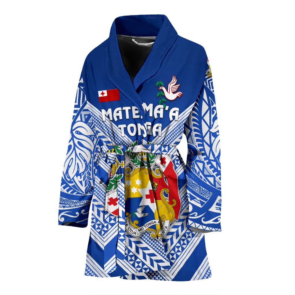 Mate Ma'a Tonga Rugby Women's Bath Robe Polynesian Creative Style - Blue Women's Bath Robe Universal Fit Blue - Polynesian Pride