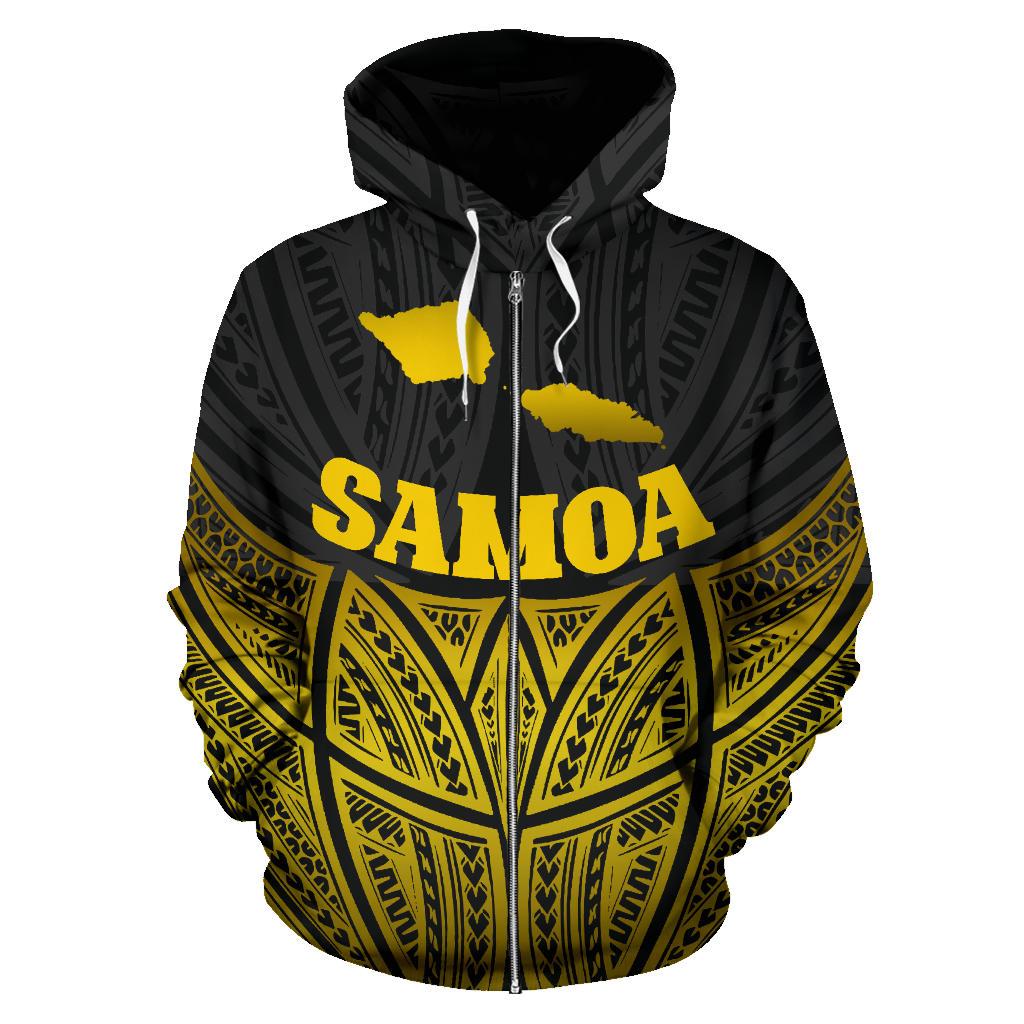 Samoa Polynesian Zip up Hoodie Gold Pride Map and Seal - Polynesian Pride