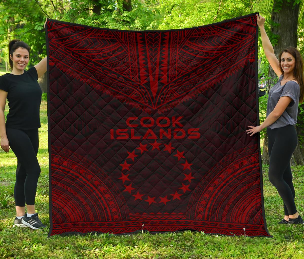 Cook Islands Premium Quilt - Cook Islands Flag Polynesian Chief Red Version Red - Polynesian Pride