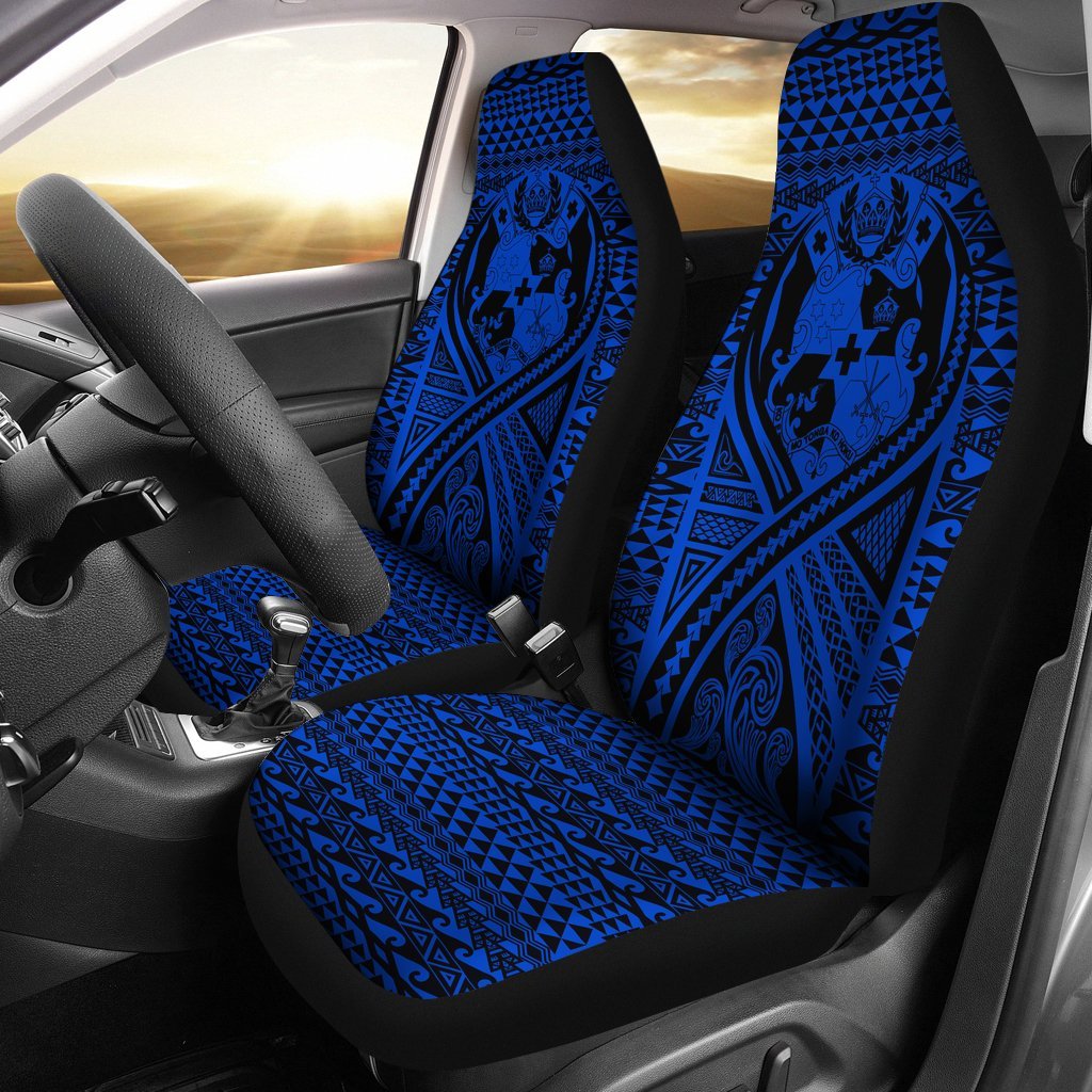 Tonga Car Seat Cover - Tonga Coat Of Arms Polynesian Tattoo Blue Universal Fit Blue - Polynesian Pride