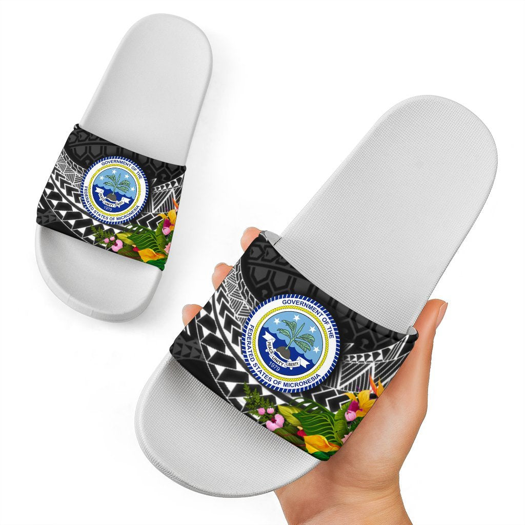 Federated States of Micronesia Slide Sandals - Seal Spiral Polynesian Patterns White - Polynesian Pride
