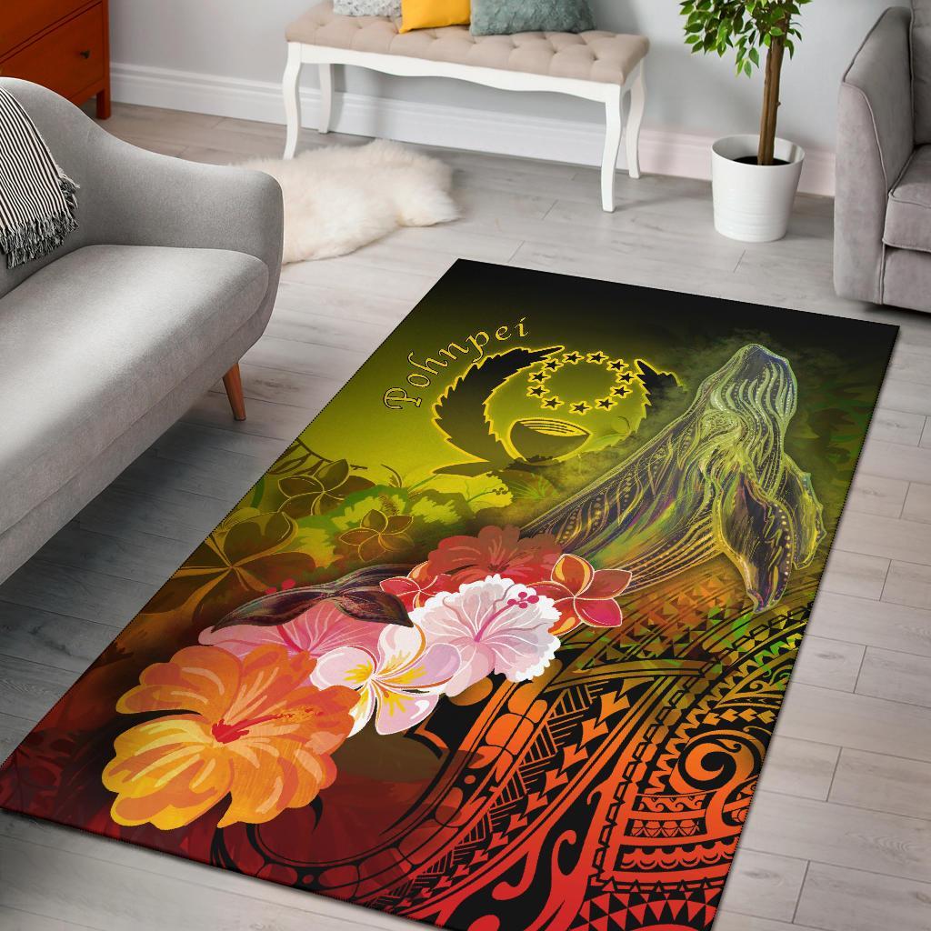 Pohnpei Area Rug - Humpback Whale with Tropical Flowers (Yellow) Yellow - Polynesian Pride