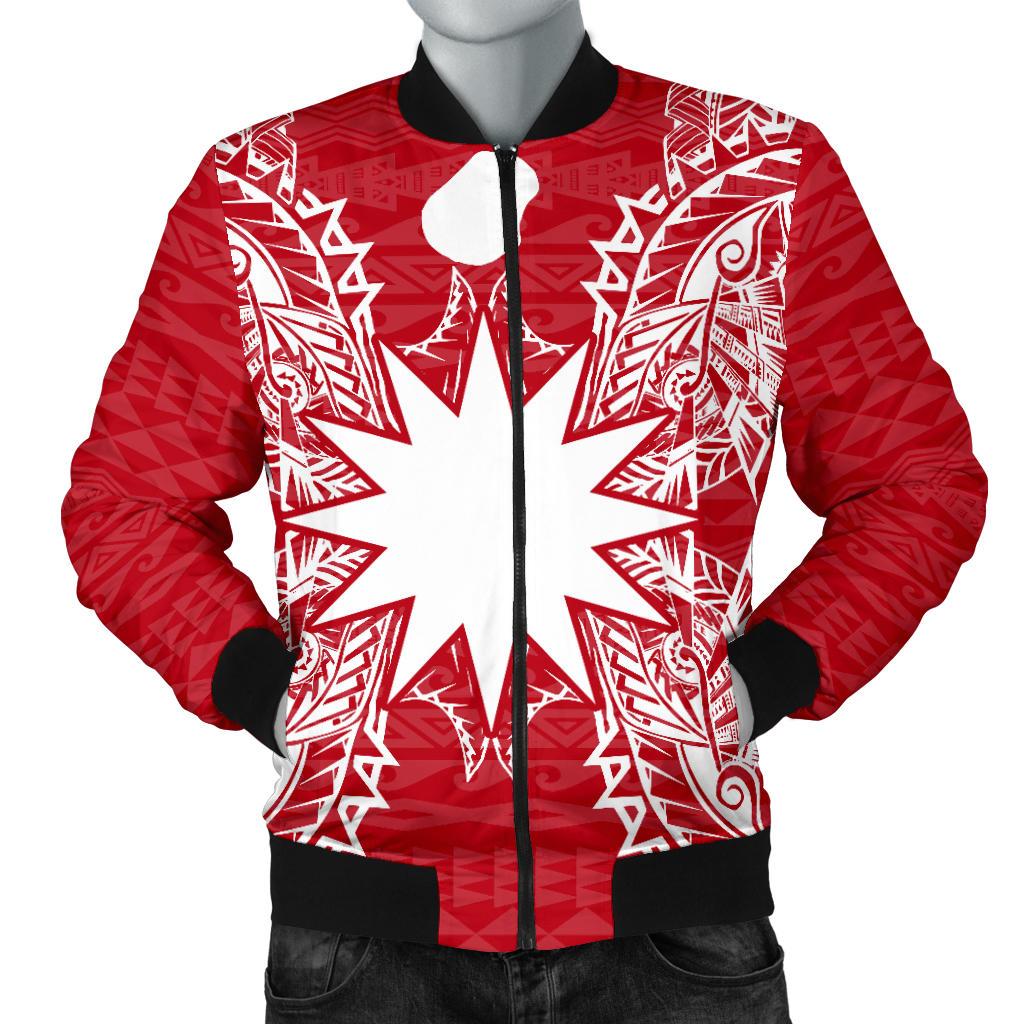 Nauru Polynesian Men's Bomber Jacket Map Red White Red - Polynesian Pride